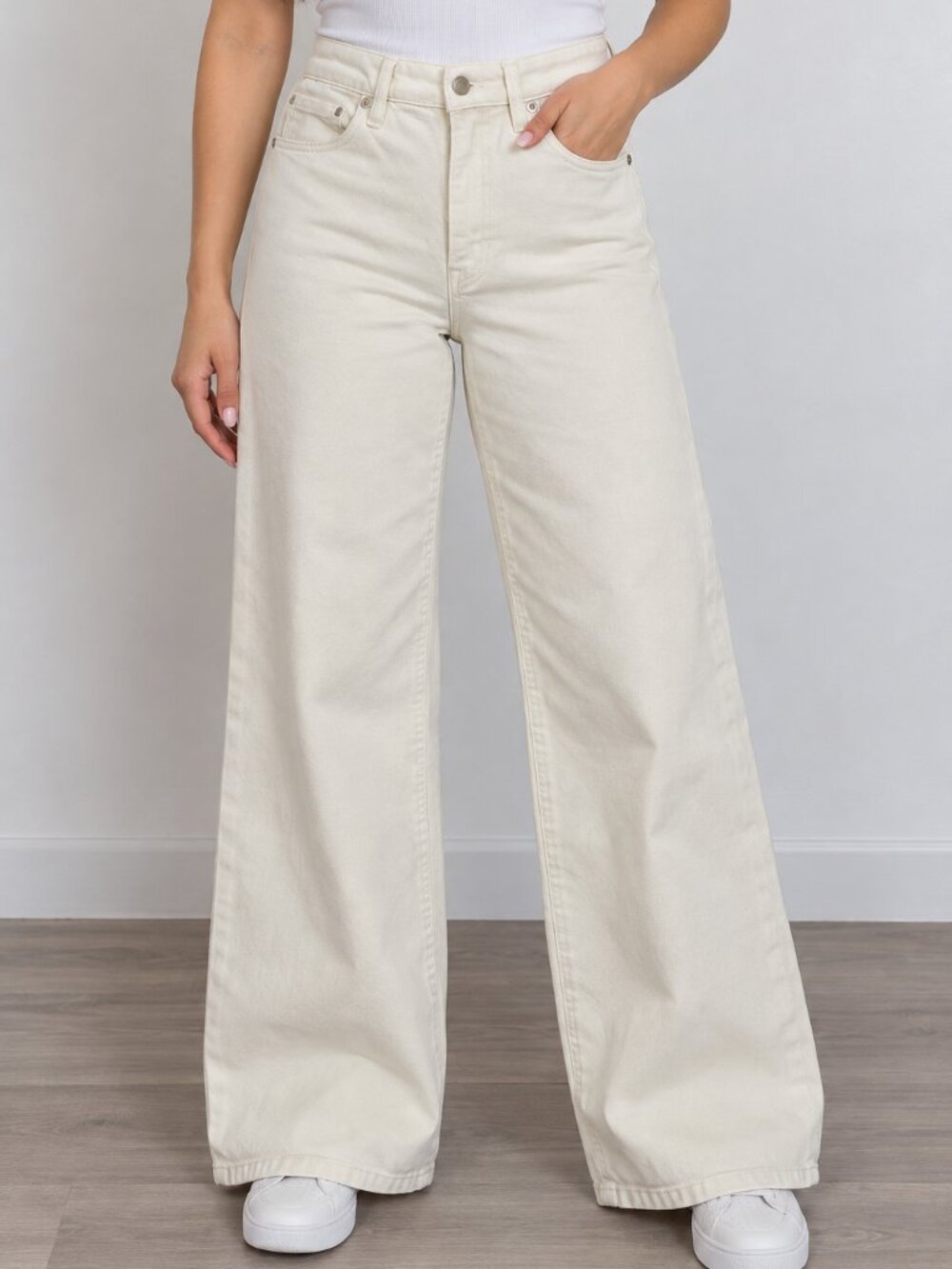 Good American Cream Wide Leg Jeans Size 4/27